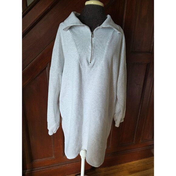 Missguided Light Gray Long Sleeve Oversized Half-Zip Pullover Sweatshirt Dress - Picture 1 of 8